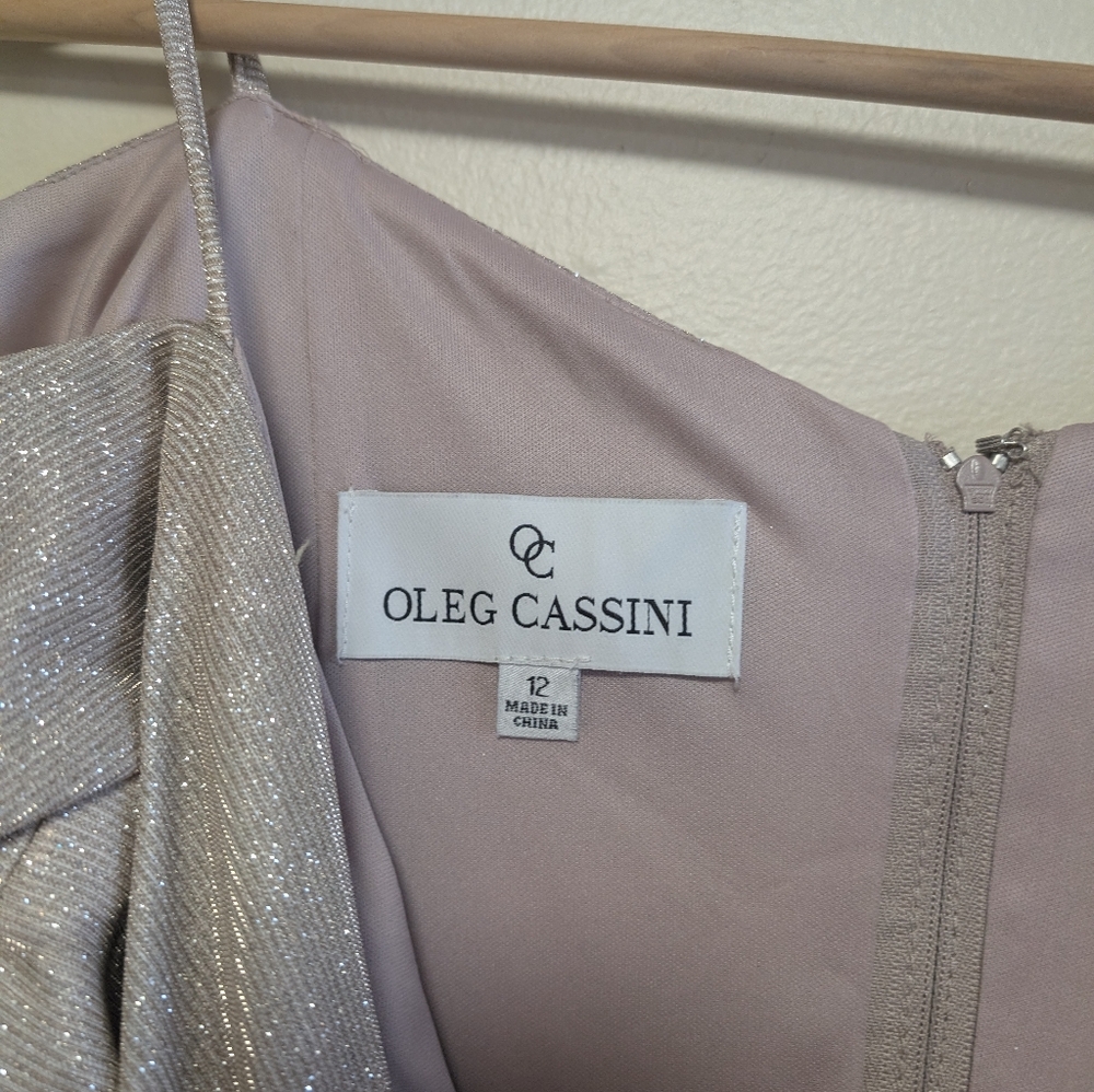 Oleg Cassini Champagne Metallic Off Shoulder Gown Size 12 nwt - Picture 5 of 11